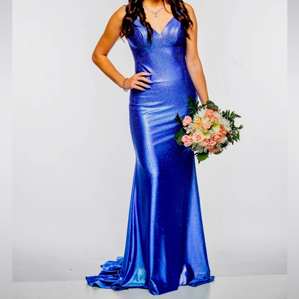 Jovani style 220110 Royal blue size 2 embellished v neck Prom dress!